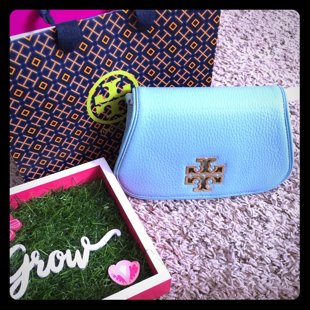 Tory Burch Tiffany Blue Crossbody soft pebble leat